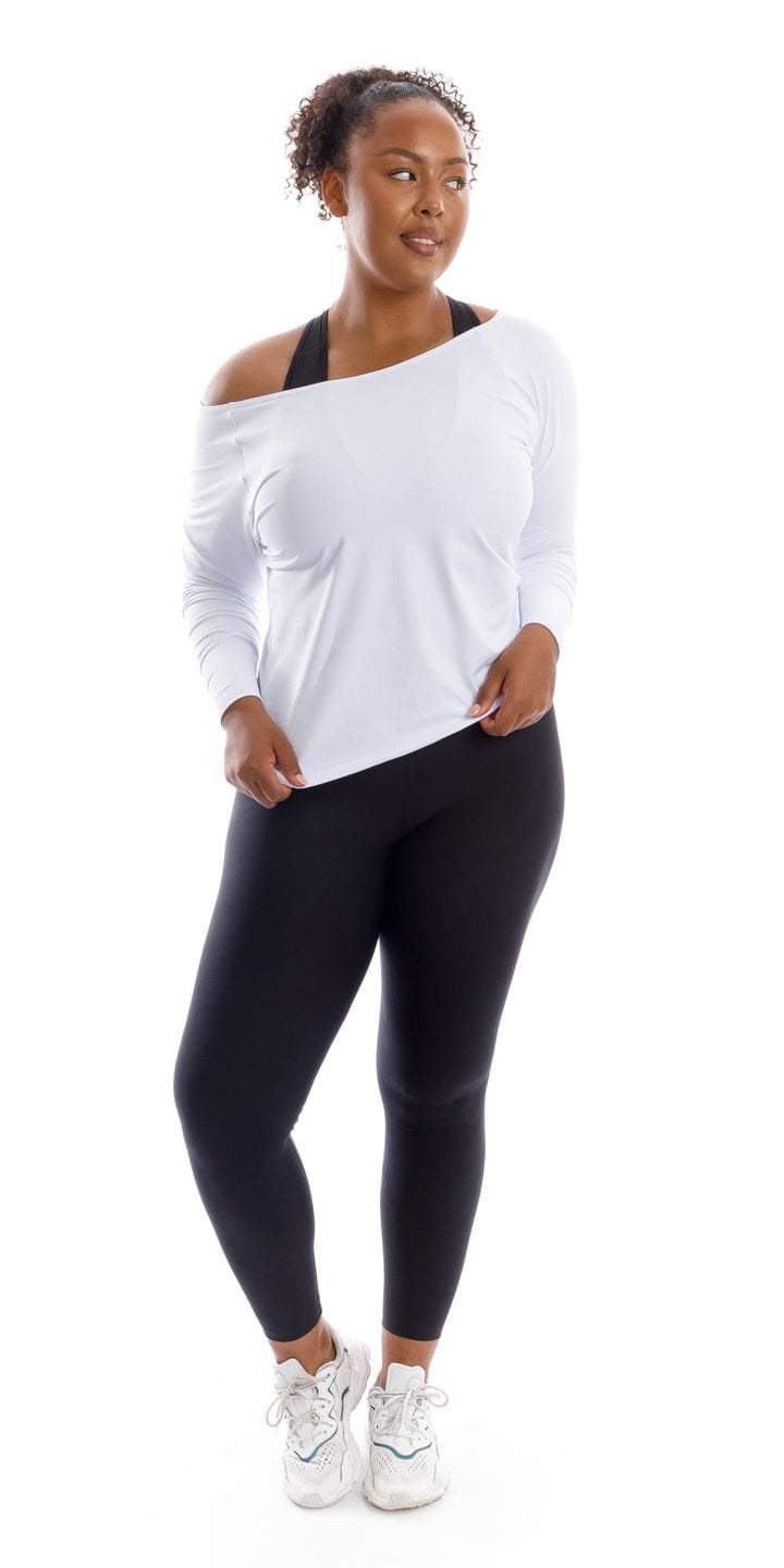 Carra Lee Active Tshirt White Off The Shoulder Long Sleeve Tee