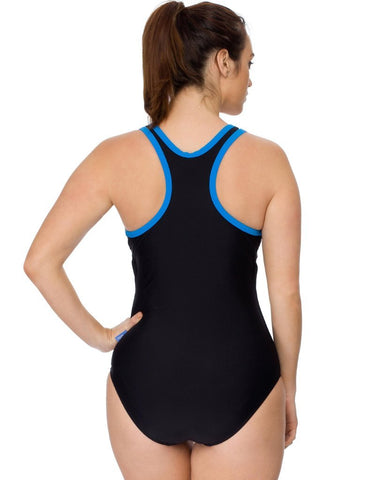 Curvy Chic Swimmers Racer Back Swimsuit  Zip- Blue