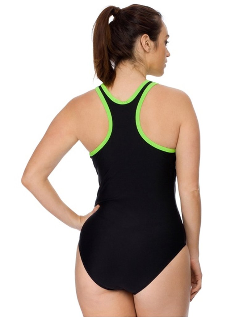 Curvy Chic Swimmers Racer Back Swimsuit Zip-Green