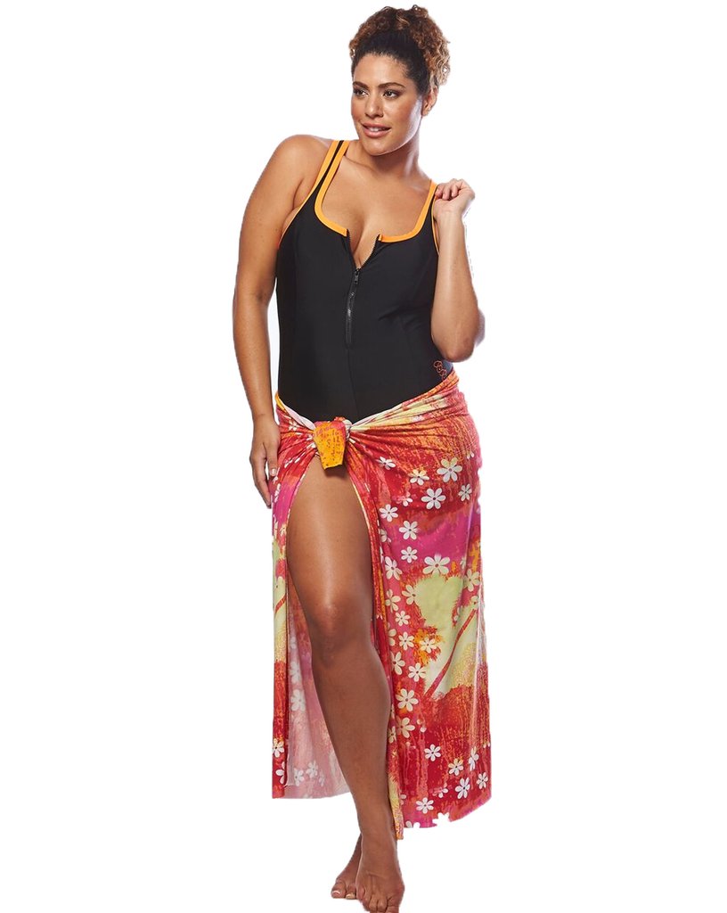 Curvy Chic Swimmers Racer Back Swimsuit Zip-Orange