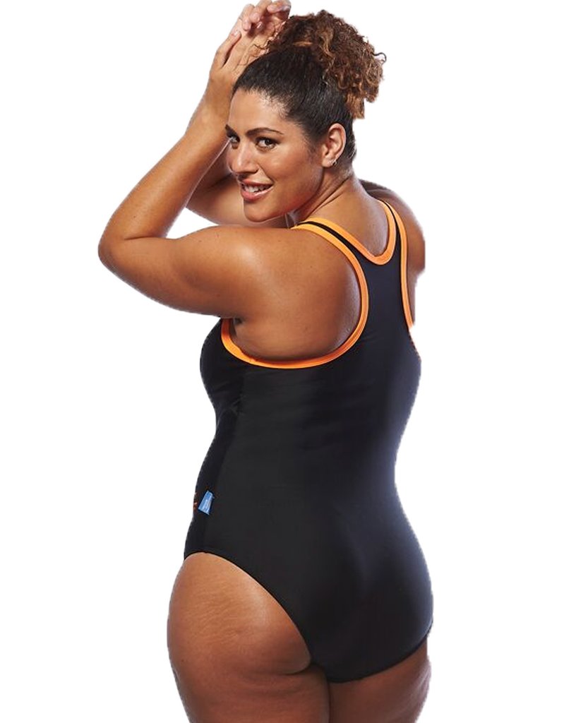 Curvy Chic Swimmers Racer Back Swimsuit Zip-Orange