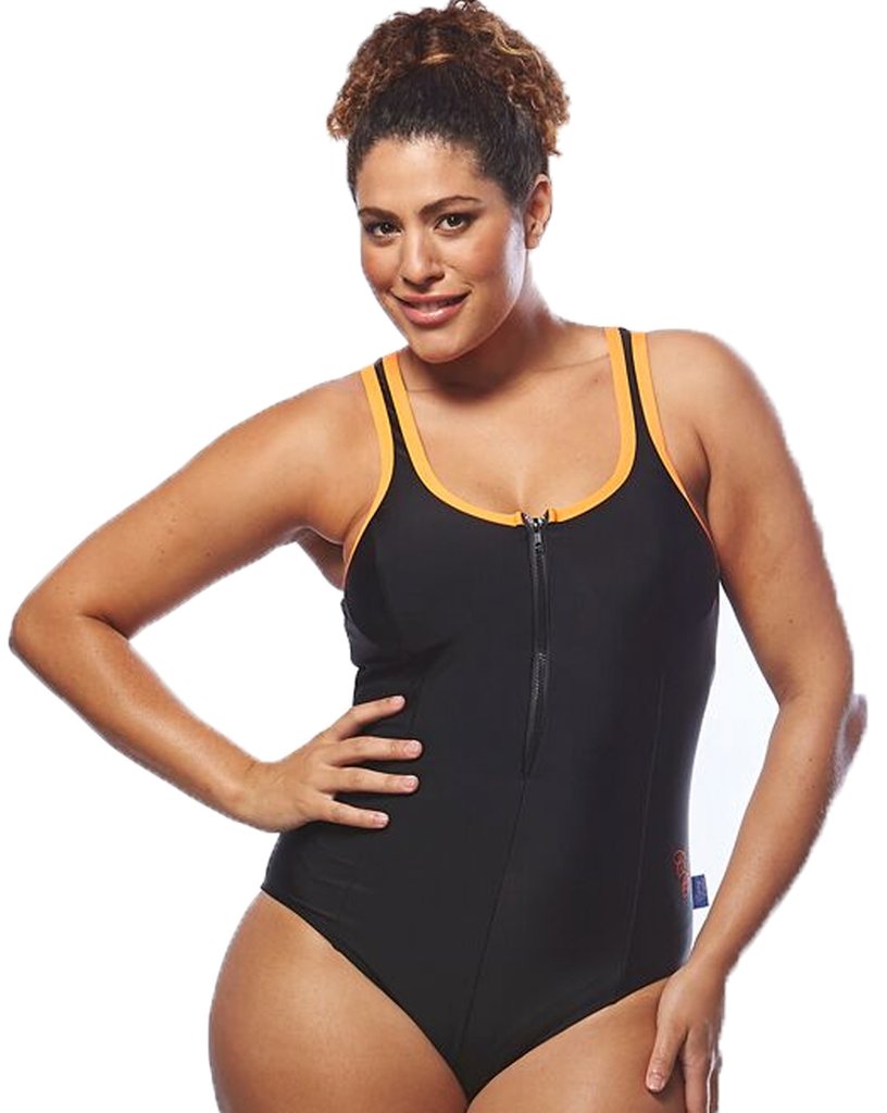 Curvy Chic Swimmers Racer Back Swimsuit Zip-Orange