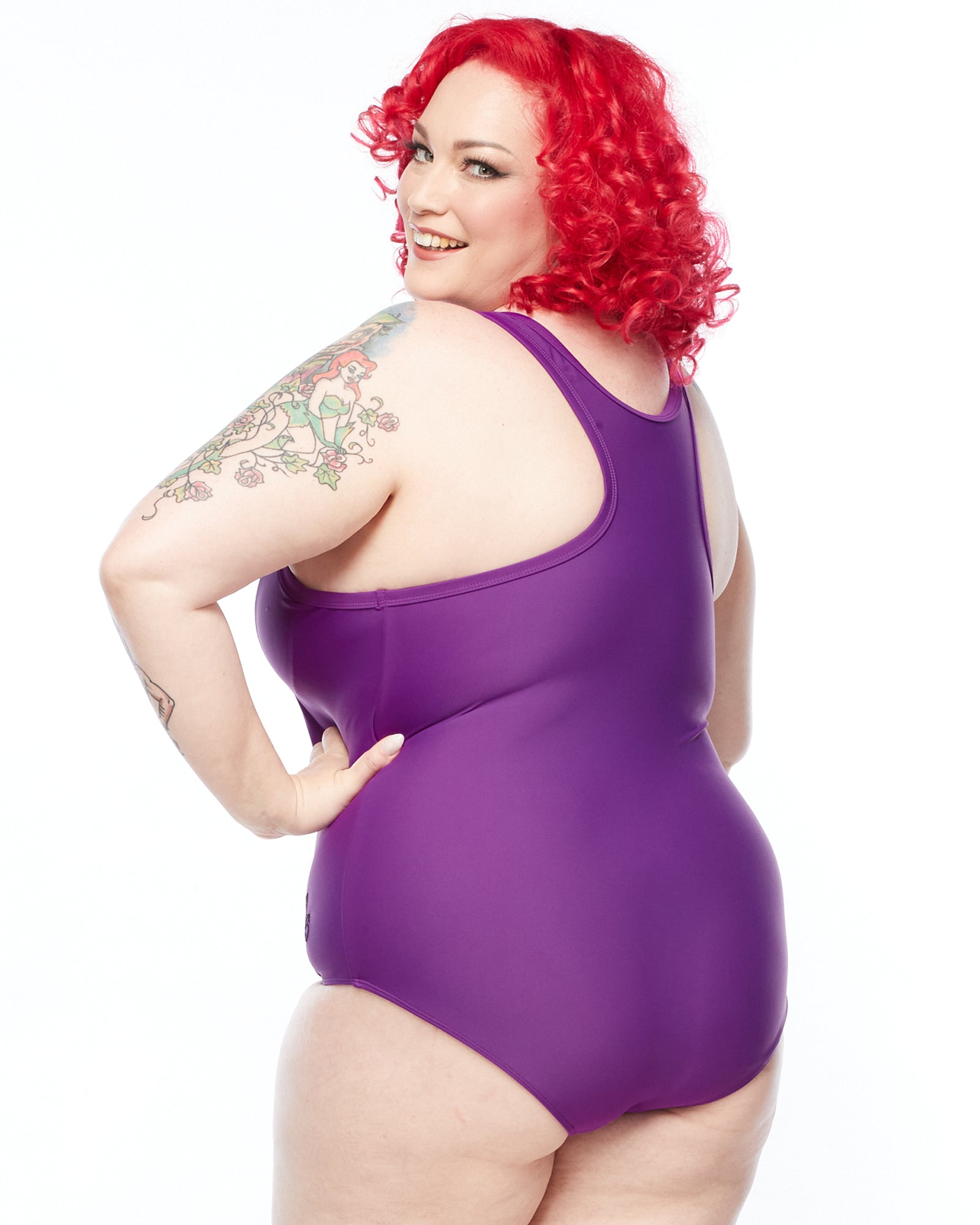 Curvy Chic Swimsuit Racer Back Swimsuit - Zip - Purple