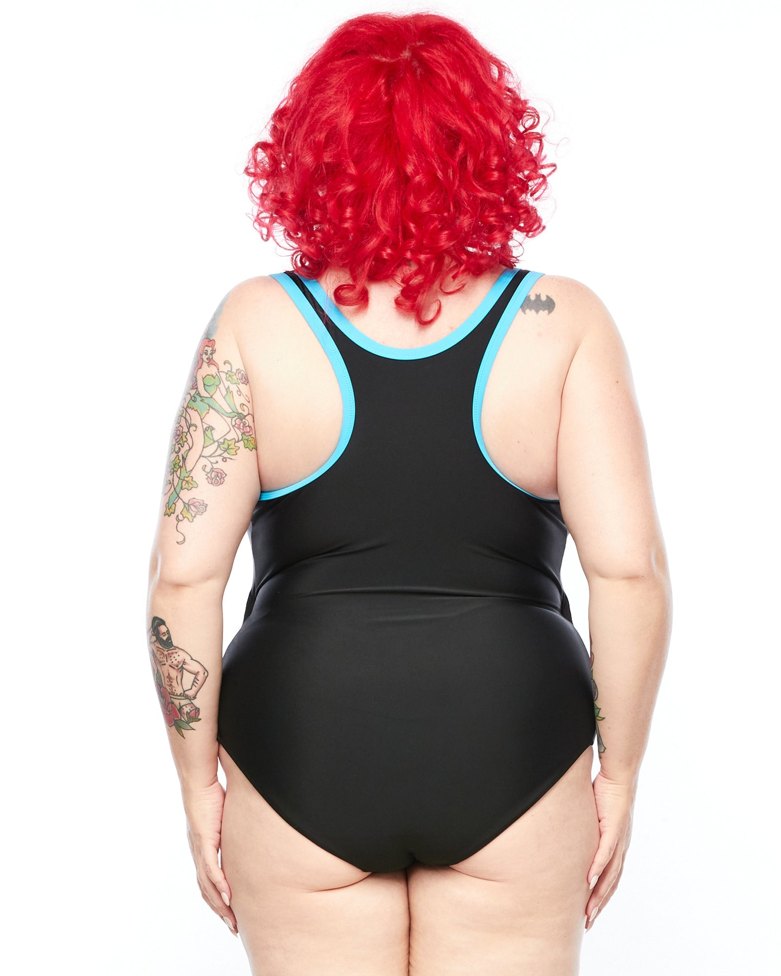 Curvy Chic swimwear Racer Back Swimsuit - Zip (E-G) - Black/Blue