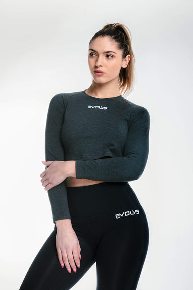 Evolve Apparel Long Sleeve Top Long Sleeve Crop - Charcoal