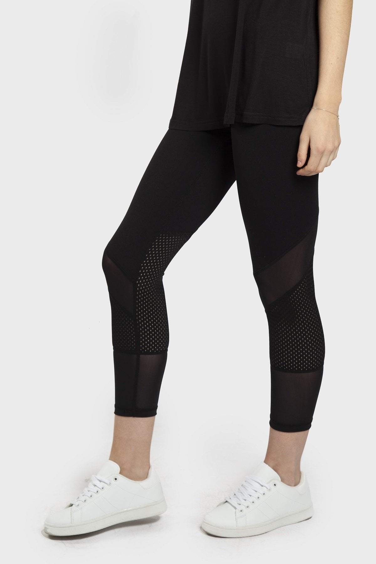 Dual Mesh Panel Pattern Legging - Black - Be Activewear