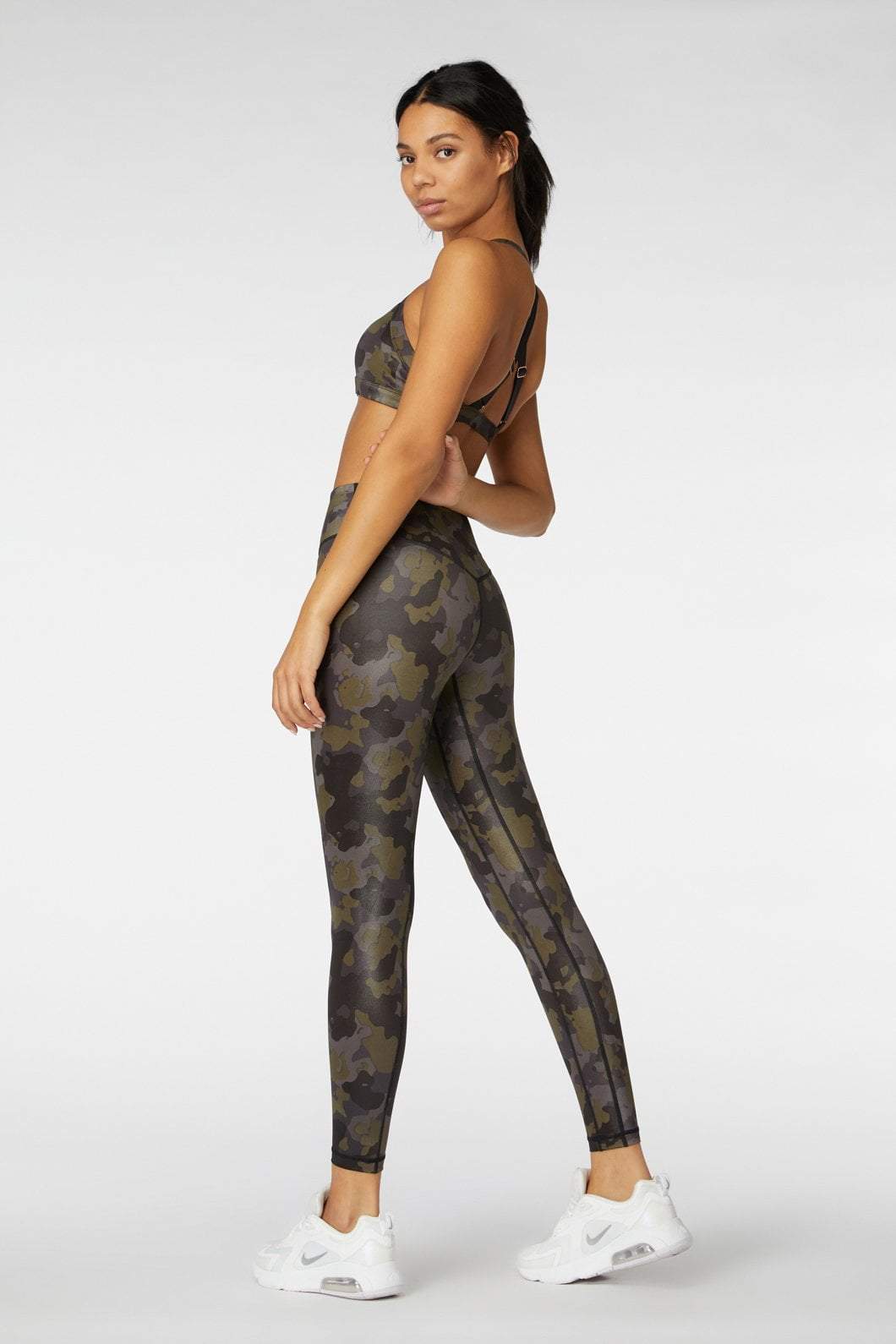 Camo Print Seamless Crop Top High Waisted Short Activewear Set main image 1