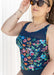 lasculpte Swimsuit Chlorine Resistant Sheer Neck Side Tie Tankini Top Colourful Painterly