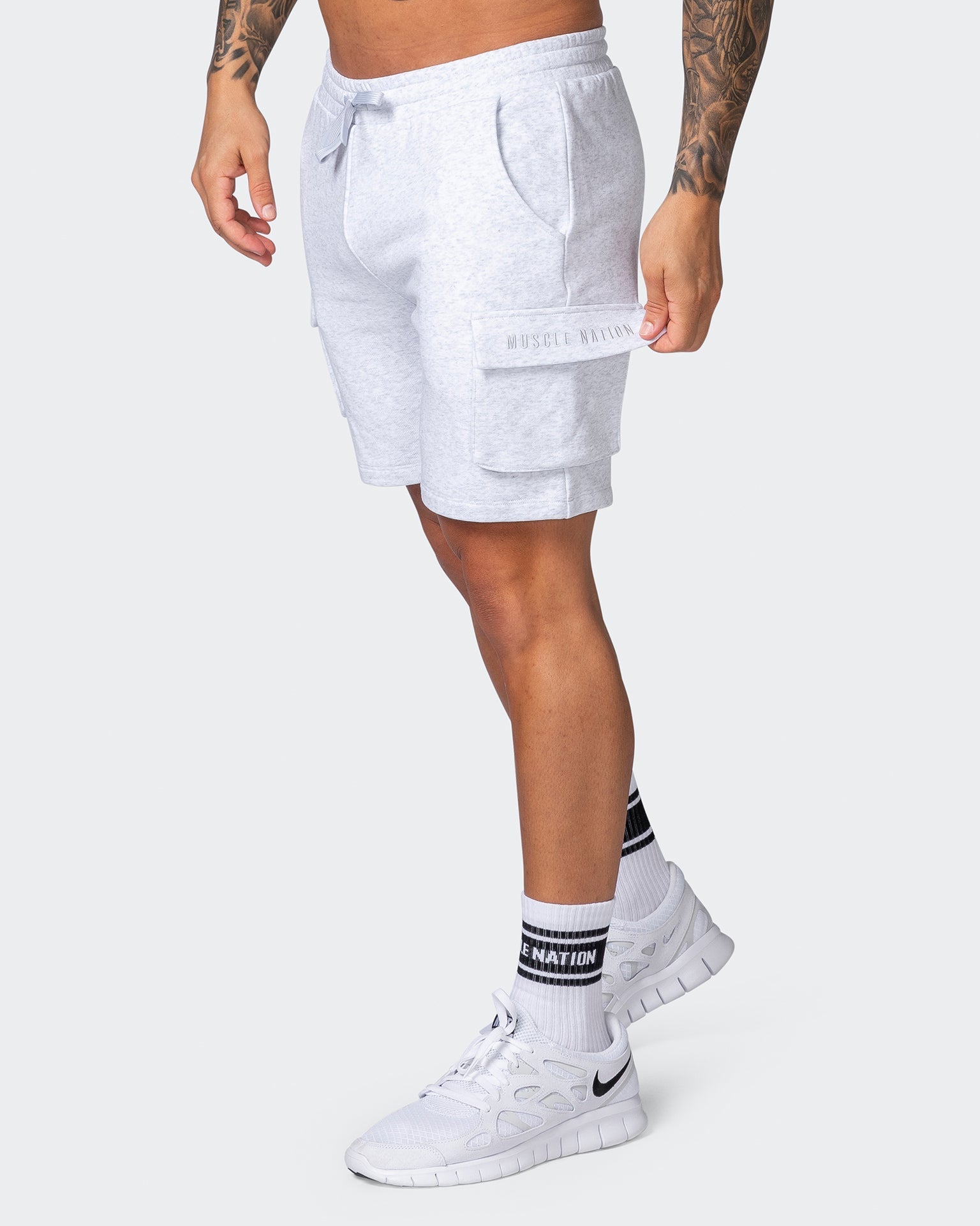 musclenation Activewear Cargo Shorts - White Marl