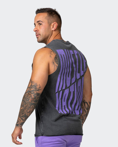 musclenation Activewear Maximise Vintage Tank - Washed Black/Aster Purple