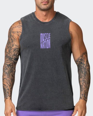 musclenation Activewear Maximise Vintage Tank - Washed Black/Aster Purple