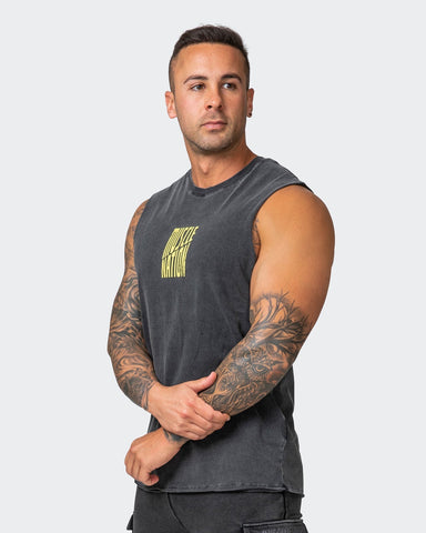 musclenation Activewear Maximise Vintage Tank - Washed Black/Sunny Lime