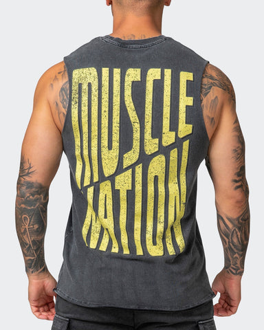 musclenation Activewear Maximise Vintage Tank - Washed Black/Sunny Lime