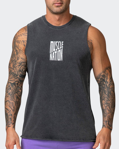 musclenation Activewear Maximise Vintage Tank - Washed Black/White