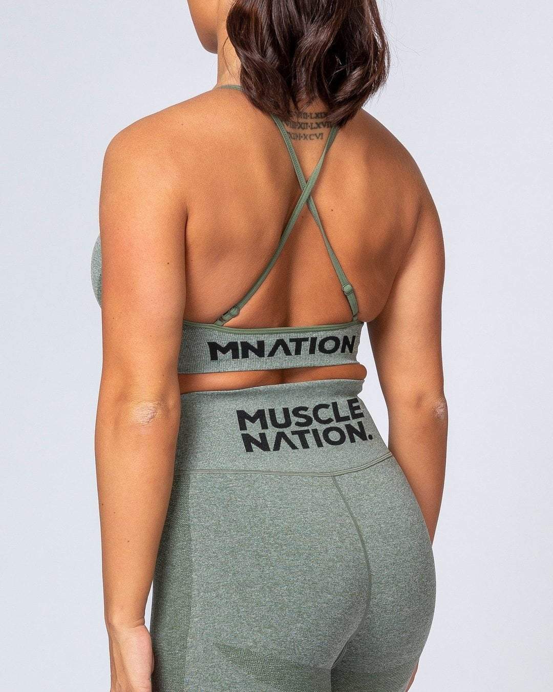 musclenation All Day Strap Seamless Bra - Khaki Marl
