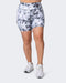 musclenation Bike Shorts SIGNATURE SCRUNCH BIKE SHORTS Grey Black Tie Dye Print