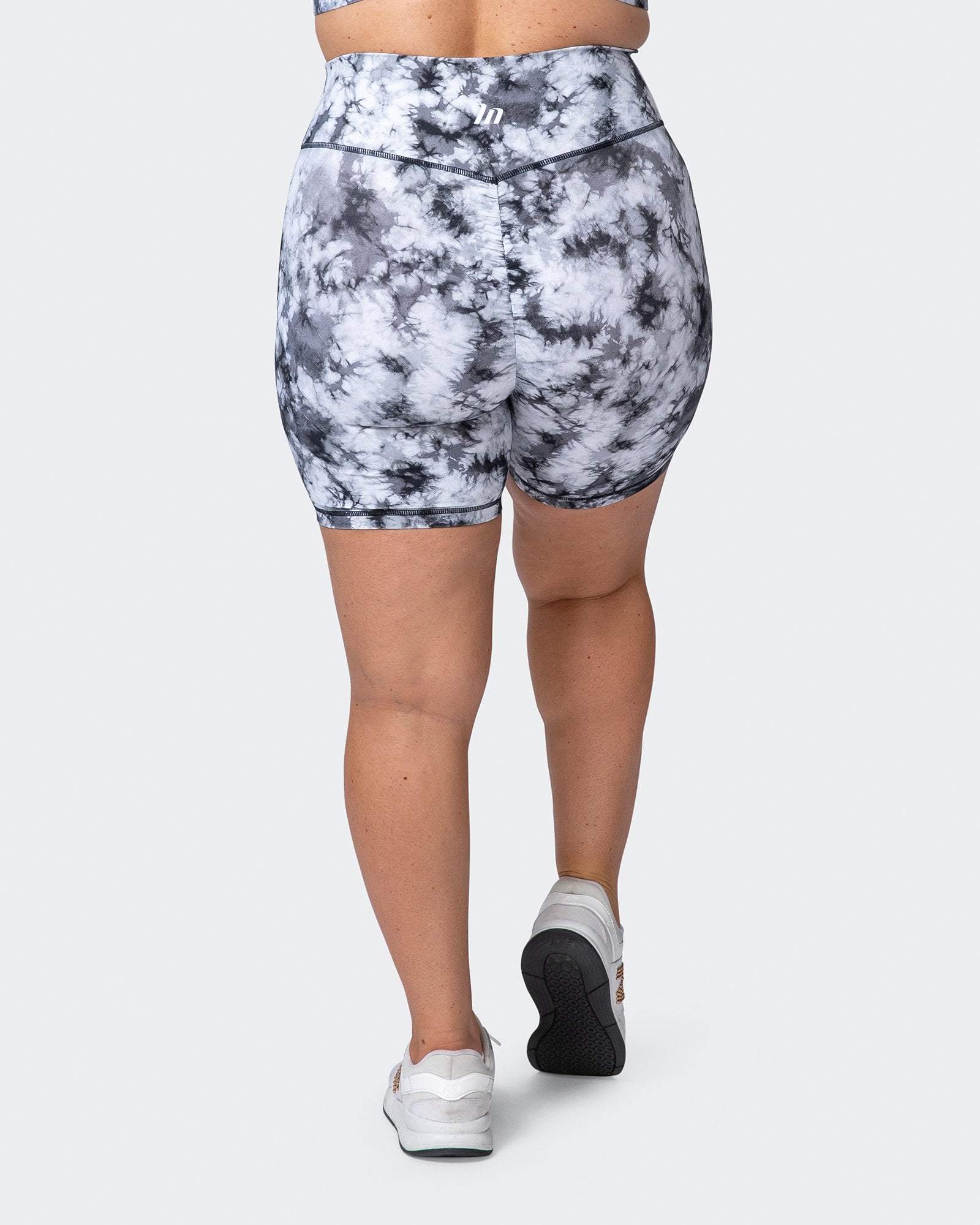 musclenation Bike Shorts SIGNATURE SCRUNCH BIKE SHORTS Grey Black Tie Dye Print
