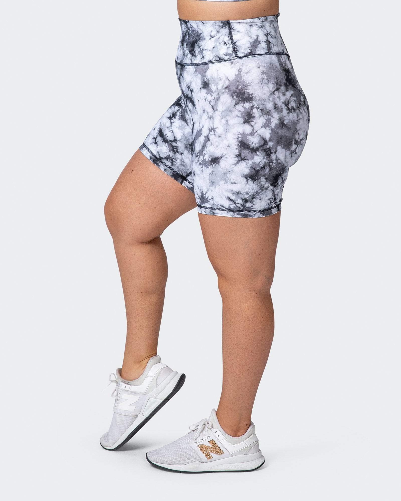 musclenation Bike Shorts SIGNATURE SCRUNCH BIKE SHORTS Grey Black Tie Dye Print