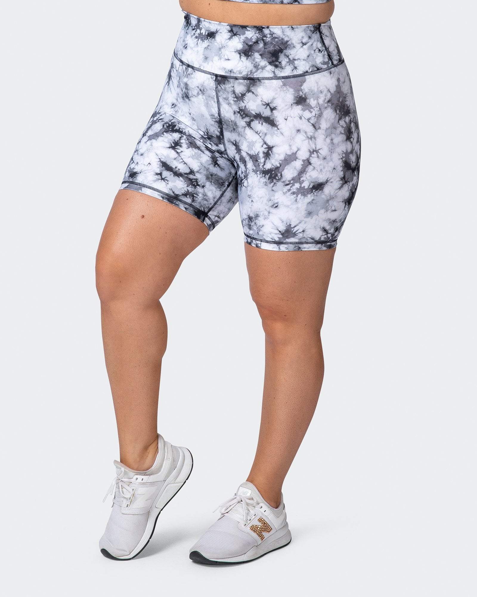 musclenation Bike Shorts SIGNATURE SCRUNCH BIKE SHORTS Grey Black Tie Dye Print