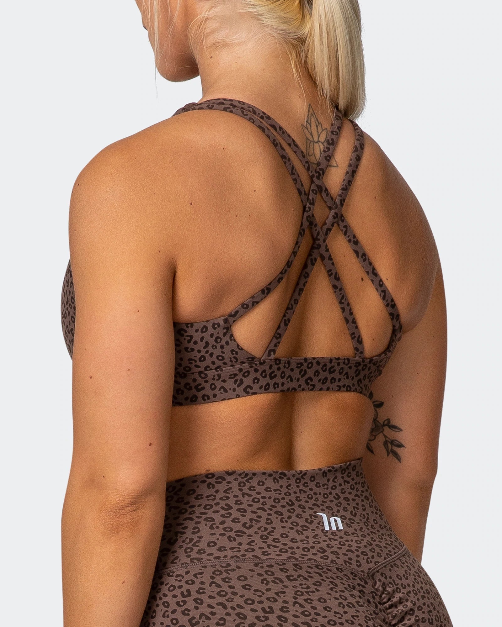 musclenation crop Top, sports bra ALL-STAR DEEP V BRA Chocolate Mini Cheetah Print