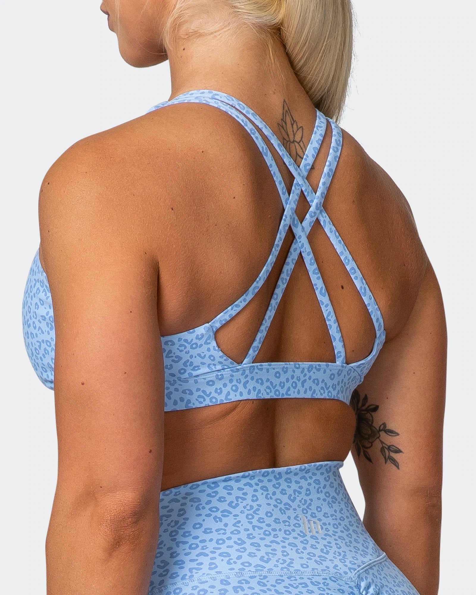 musclenation crop Top, sports bra ALL-STAR DEEP V BRA Periwinkle Mini Cheetah Print