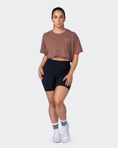 musclenation Crop Tops Box Wave Cropped Vintage Tee - Washed Walnut