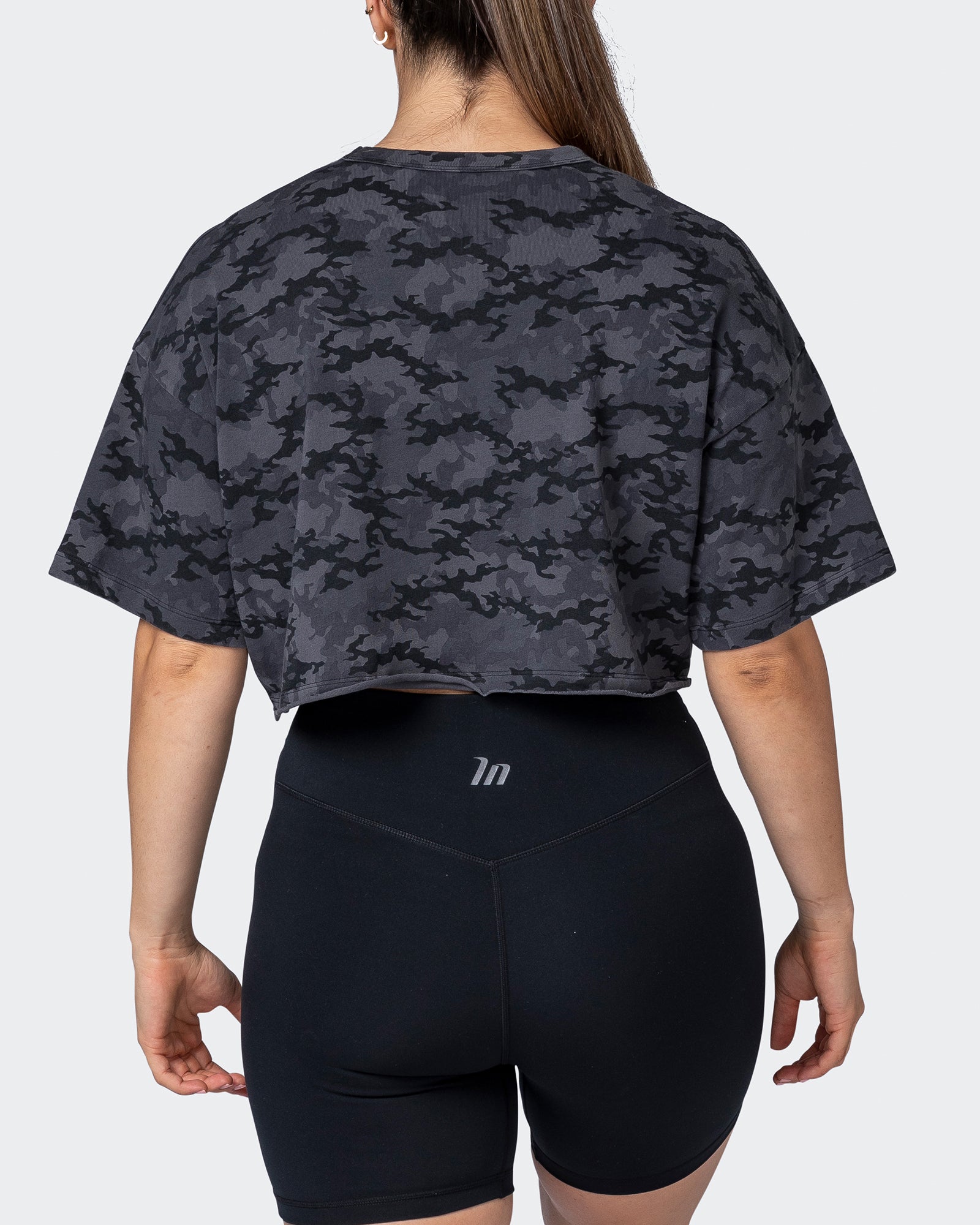 musclenation Crop Tops Camo Cropped Heavy Vintage Tee - Washed Monochrome Camo Print