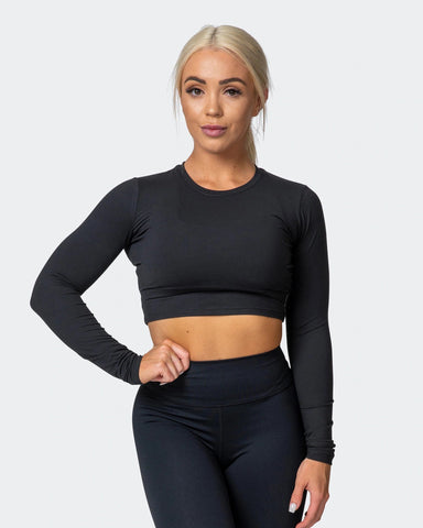 musclenation Crop Tops MN EVERYDAY CROPPED LONG SLEEVE TOP Black