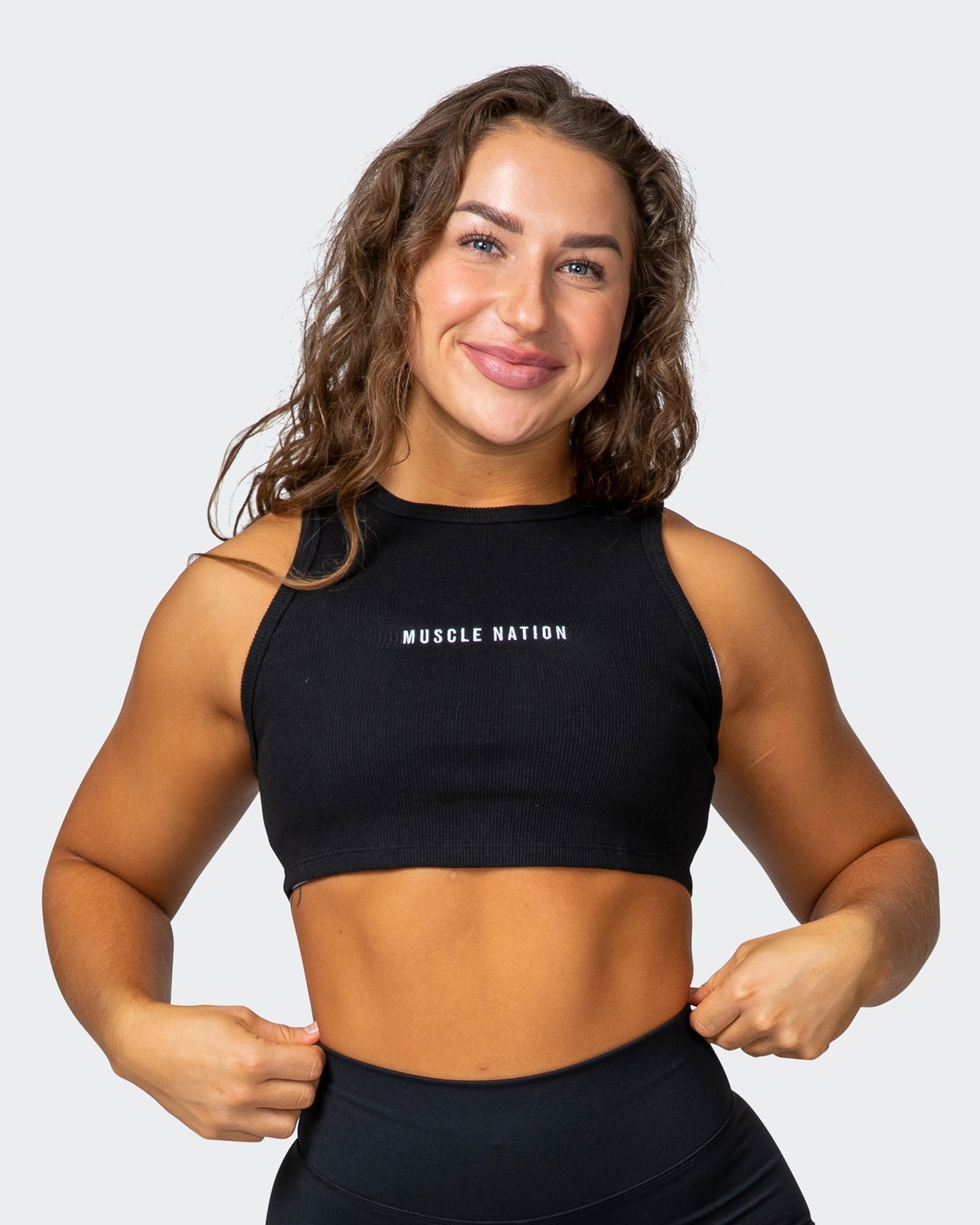 musclenation Crop Tops Stabilise Rib Cropped Tank - Black