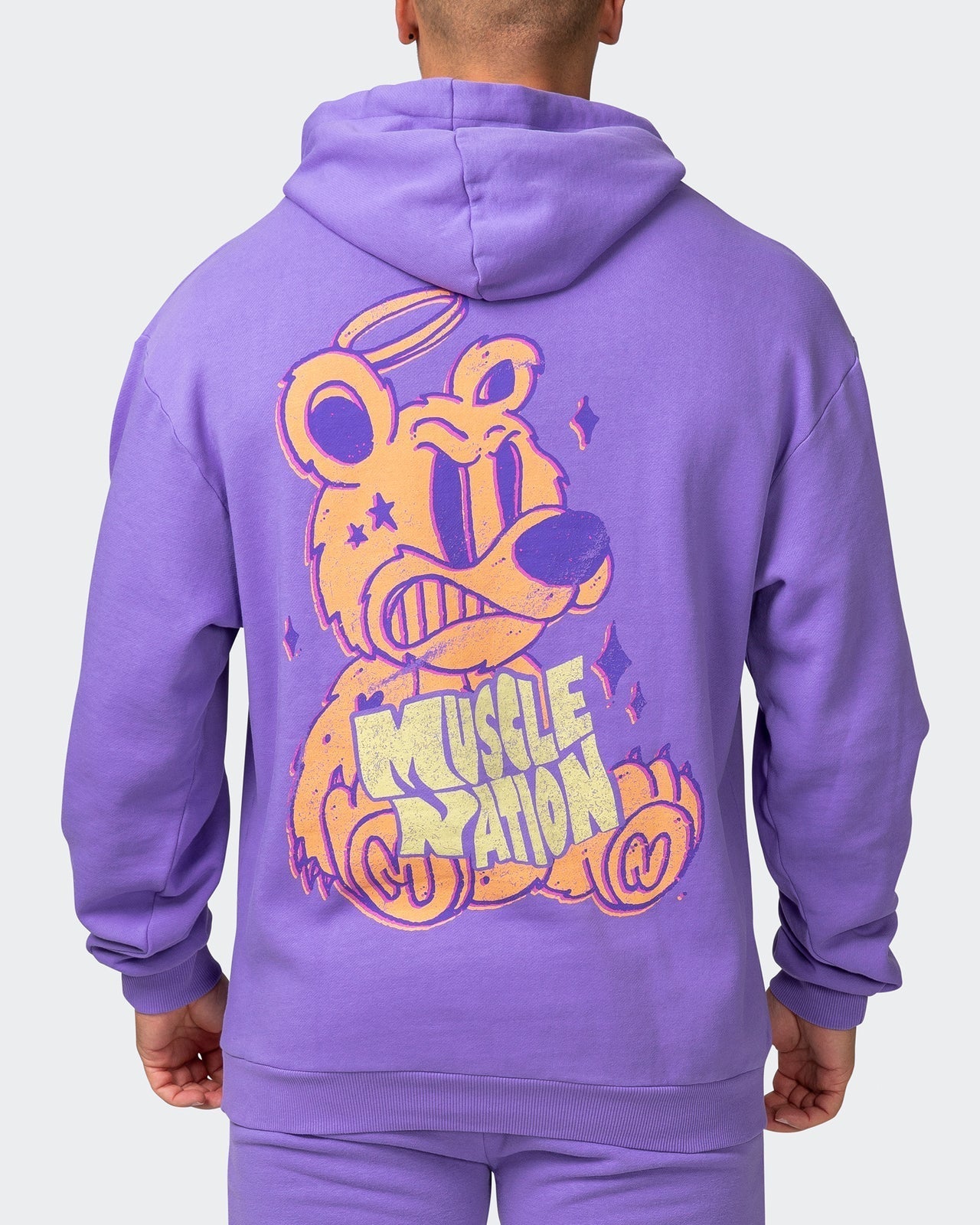 musclenation Hoodies Mens Angry Bear Oversized Vintage Hoodie - Washed Aster Purple