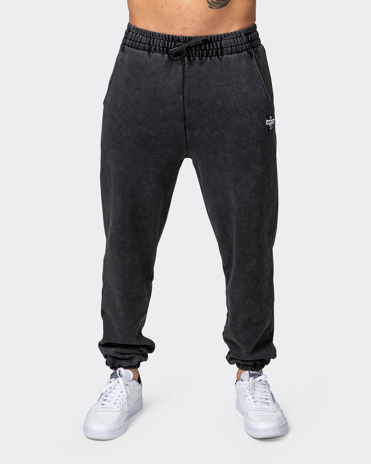 musclenation joggers Mens Slouchy Vintage Trackies - Washed Black