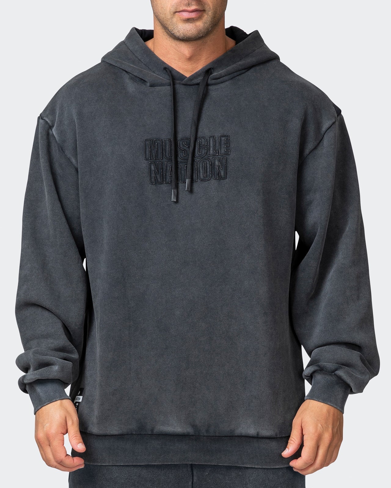 musclenation Jumpers Mens 3D Oversized Vintage Hoodie - Washed Black