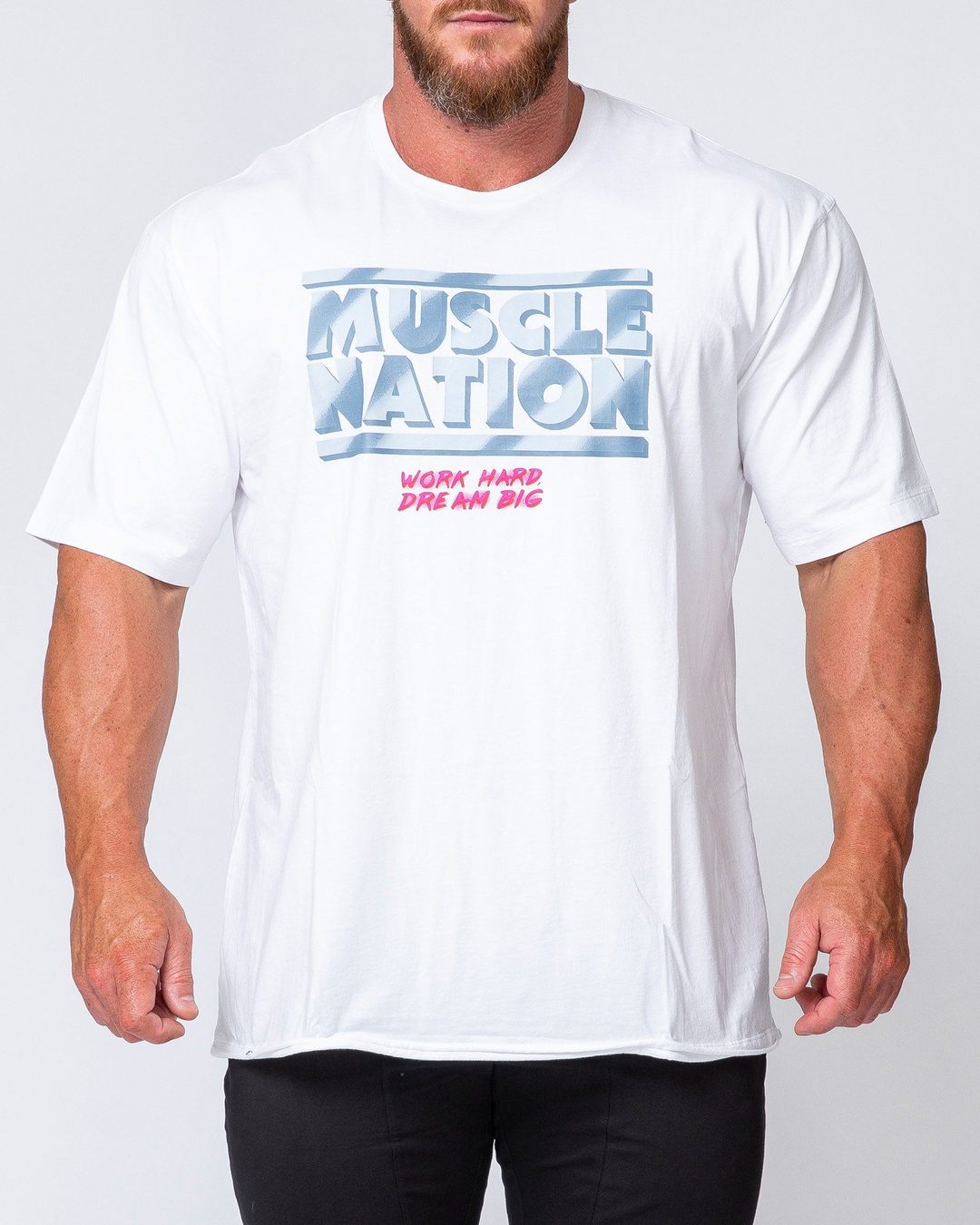 musclenation Mens Oversized Vintage Tee - Washed White 80's Chrome