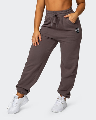 musclenation Pants Womens Slouchy Vintage Trackies - Dark Taupe