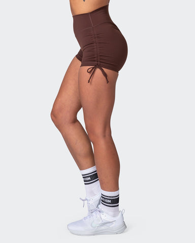 musclenation Shorts Signature Scrunch Tie Up Booty Shorts - Coffee