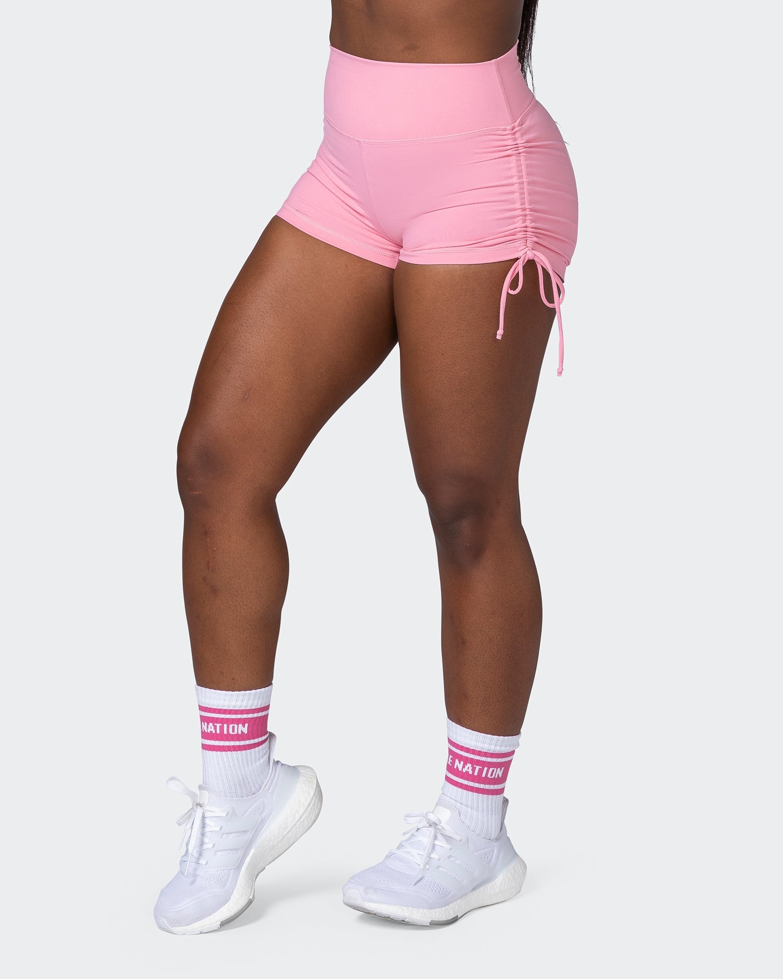 musclenation Shorts Signature Scrunch Tie Up Booty Shorts - Strawberry Pink