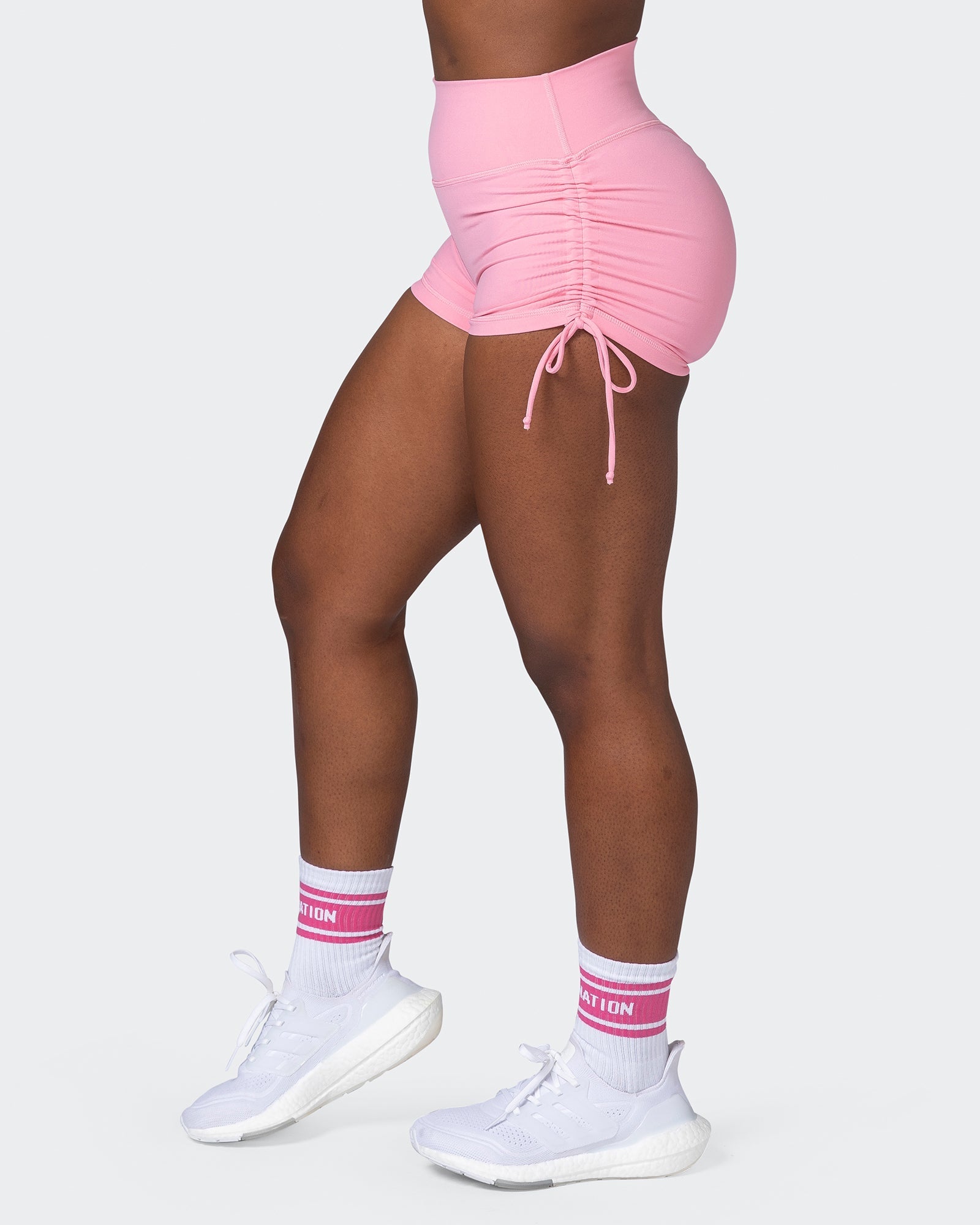 musclenation Shorts Signature Scrunch Tie Up Booty Shorts - Strawberry Pink
