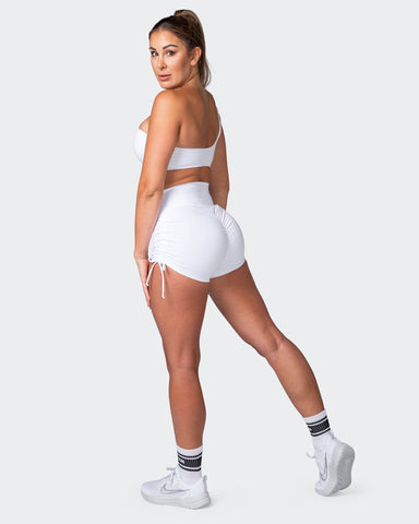 musclenation Shorts Signature Scrunch Tie Up Booty Shorts - White