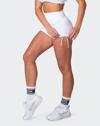 musclenation Shorts Signature Scrunch Tie Up Booty Shorts - White