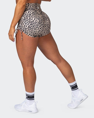 musclenation Shorts Signature Scrunch Tie Up Shorts - Cheetah Print