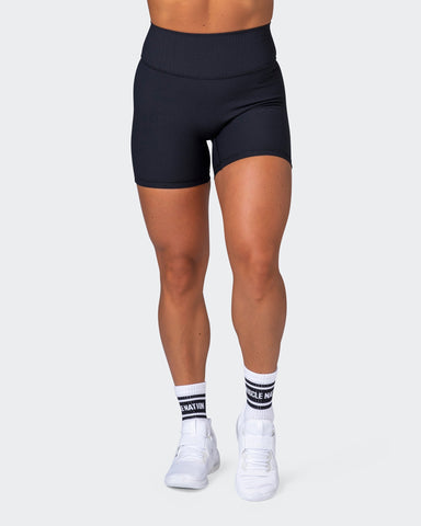 musclenation Shorts Zero Rise Rib Midway Shorts - Black