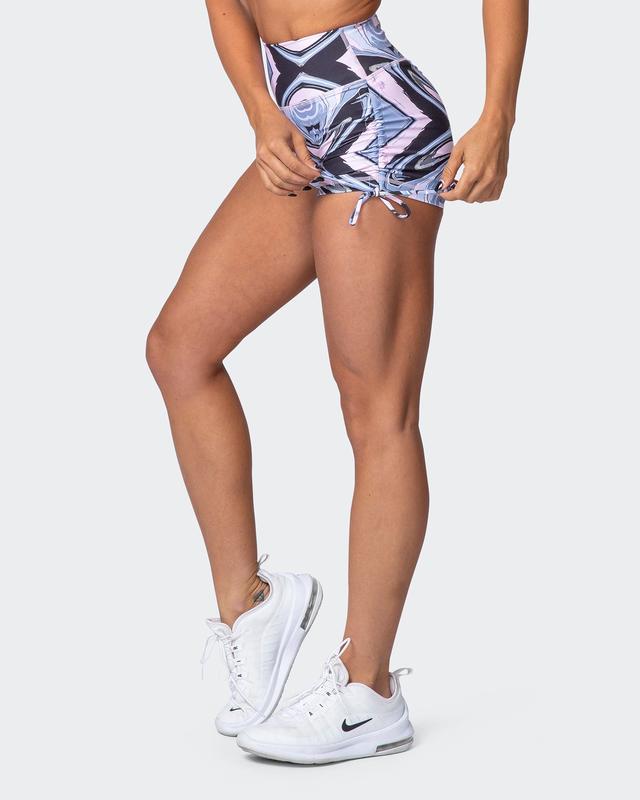musclenation SIGNATURE SCRUNCH TIE UP BOOTY SHORTS Marble Print