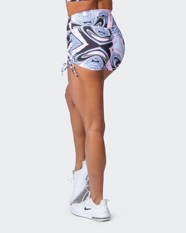 musclenation SIGNATURE SCRUNCH TIE UP BOOTY SHORTS Marble Print