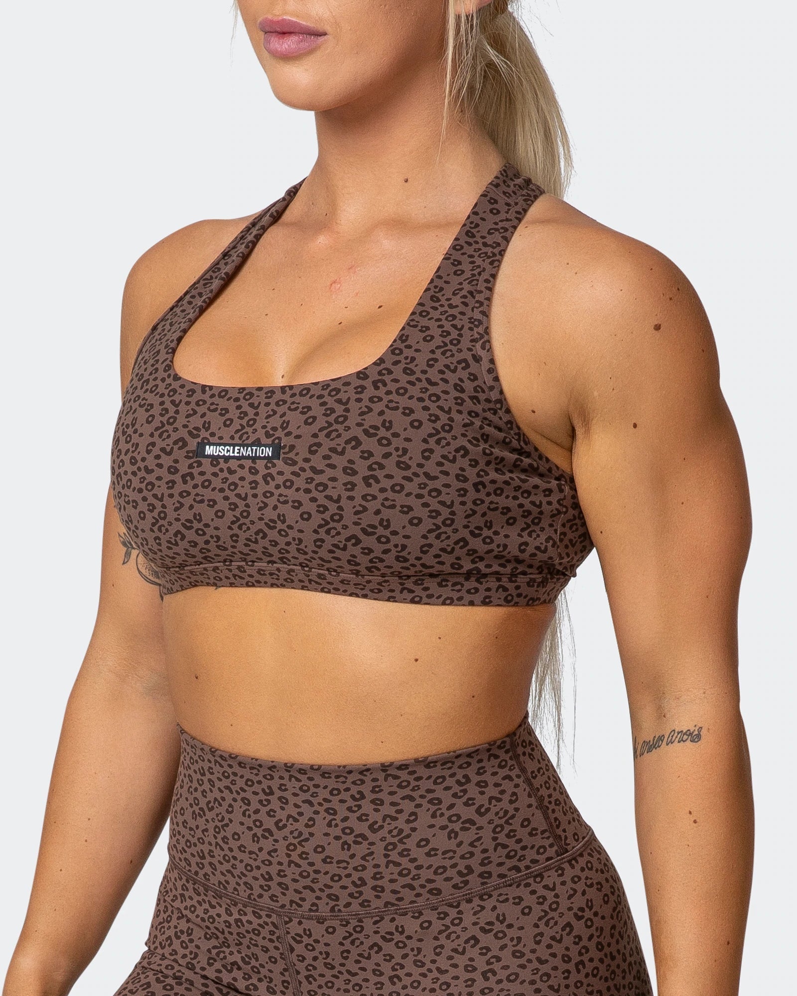 musclenation Sports Bra FLEX BRA Chocolate Mini Cheetah Print