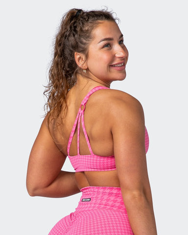 musclenation Sports Bras Level Up Bralette Flamingo Houndstooth Print