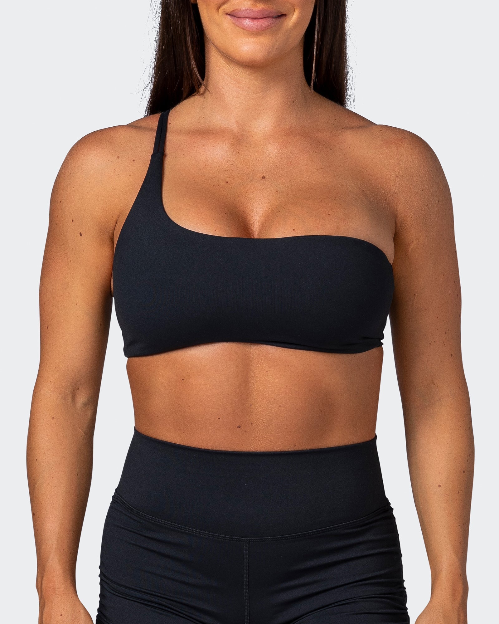 musclenation Sports Bras Movement One Shoulder Bralette - Black