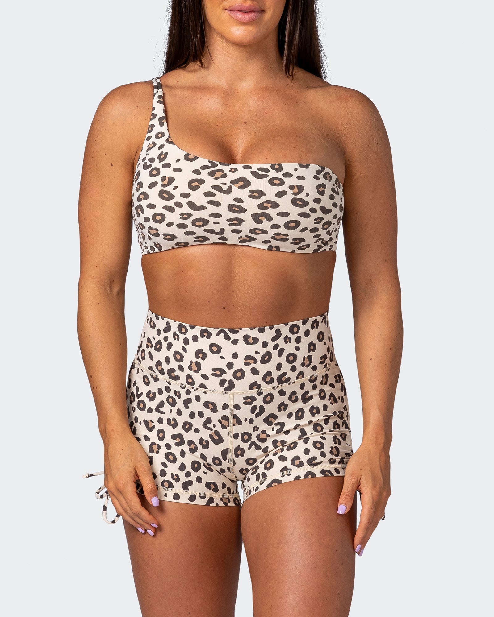 musclenation Sports Bras Movement One Shoulder Bralette - Cheetah Print