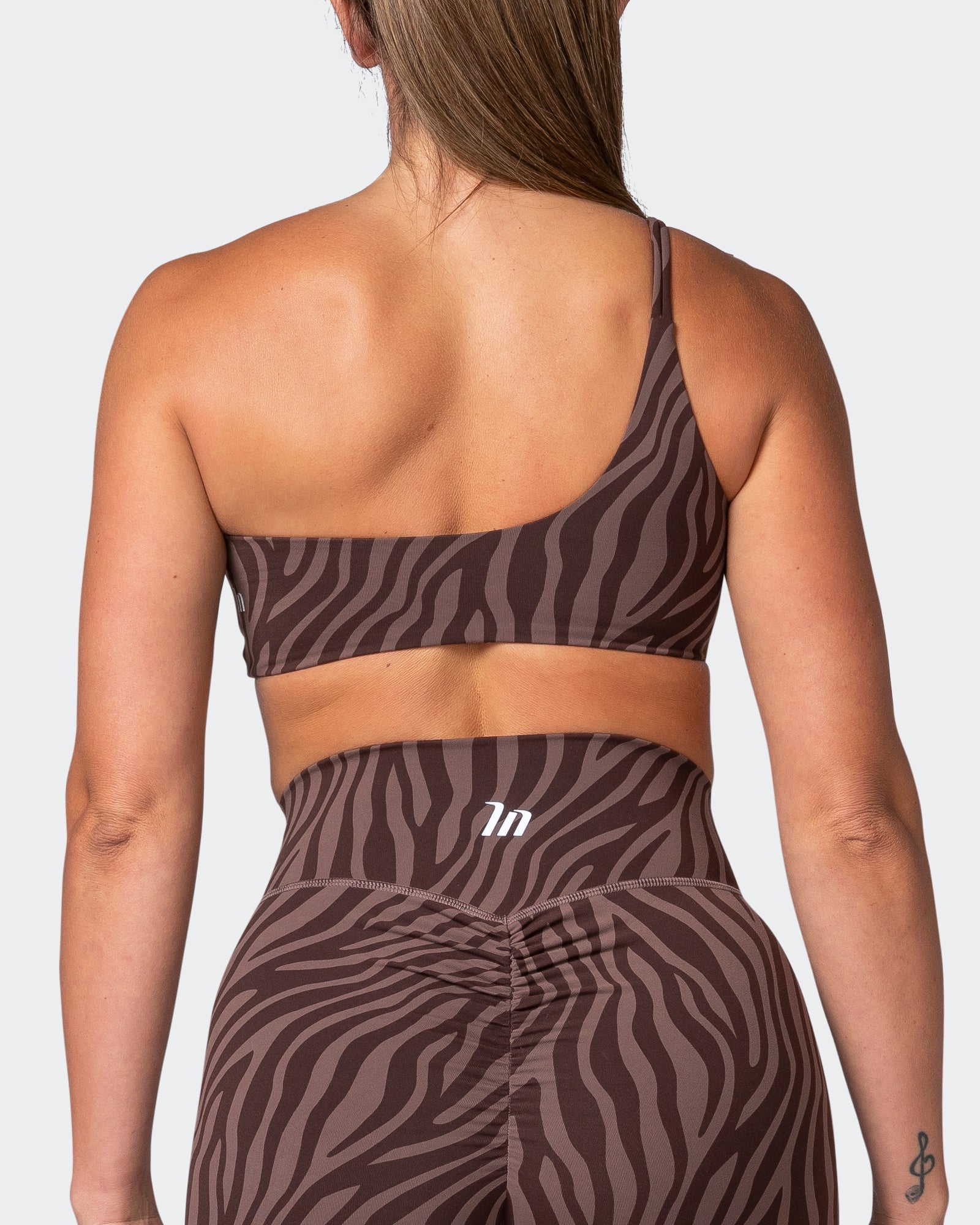 musclenation Sports Bras Movement One Shoulder Bralette - Coffee Zebra Print