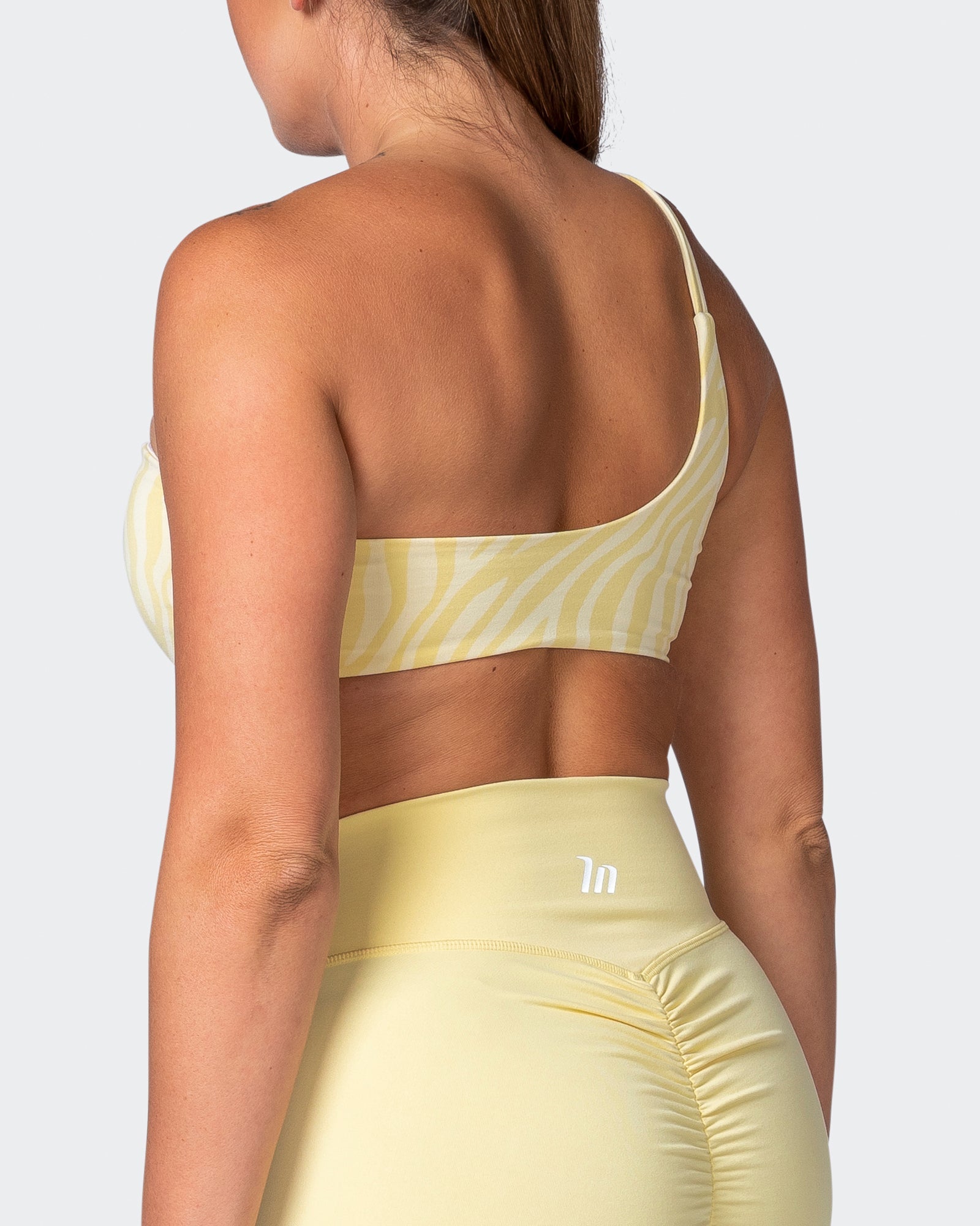 musclenation Sports Bras Movement One Shoulder Bralette - Lemon Zebra Print