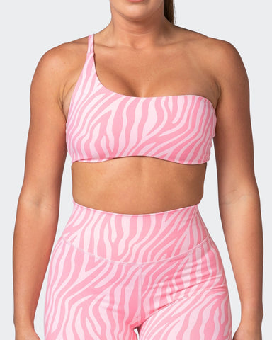 musclenation Sports Bras Movement One Shoulder Bralette - Strawberry Zebra Print